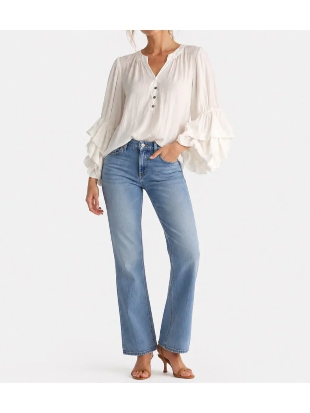 NEW Anthropologie Ruffle Tiered Puff Sleeve Blouse Top White Cottagecore Fairy - Picture 7 of 7